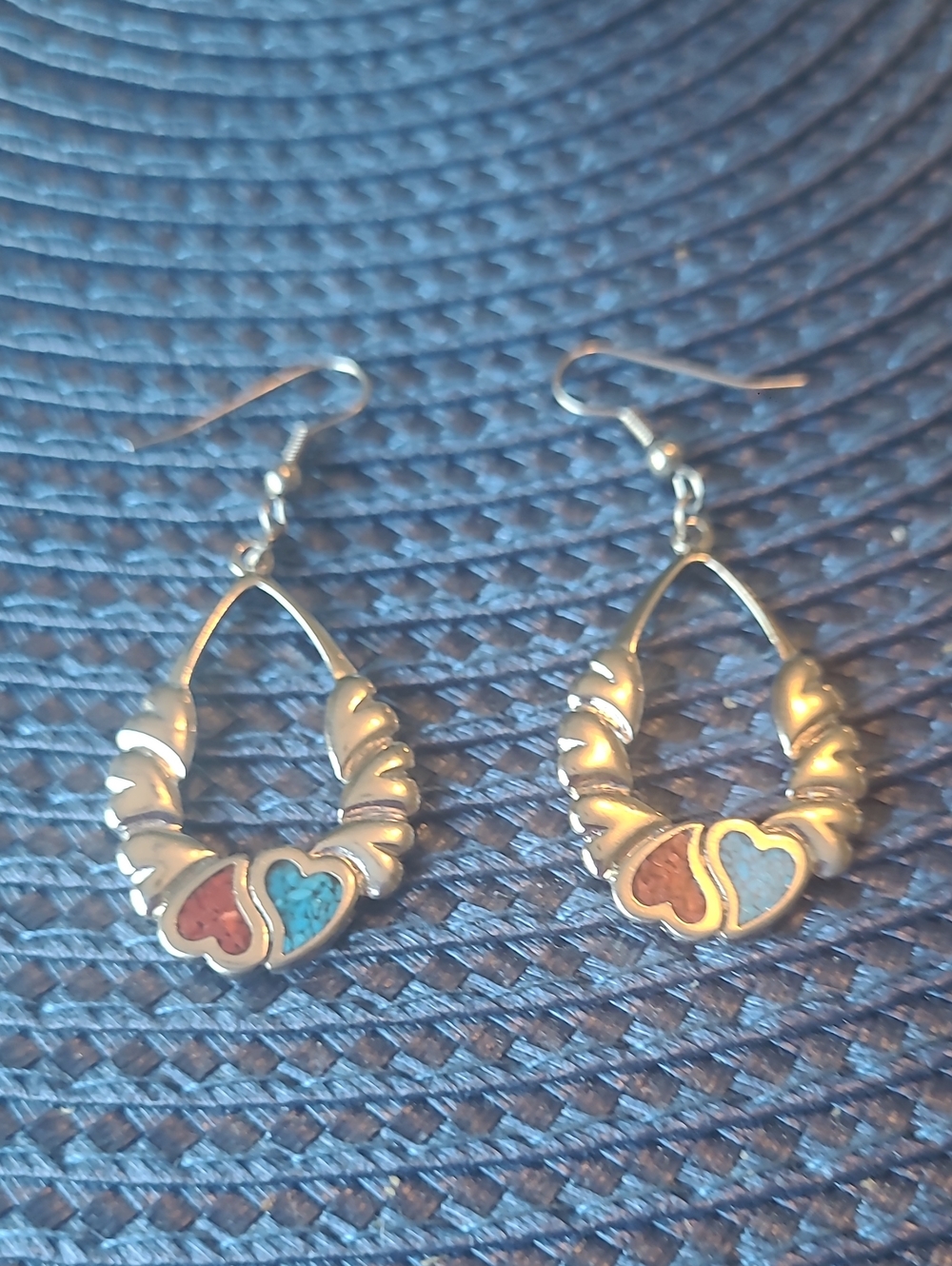 turquoise and coral heart Sterling Earrings